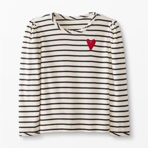 Hanna Andersson Black White Striped Pima Cotton Tee Red Heart spring 120/6